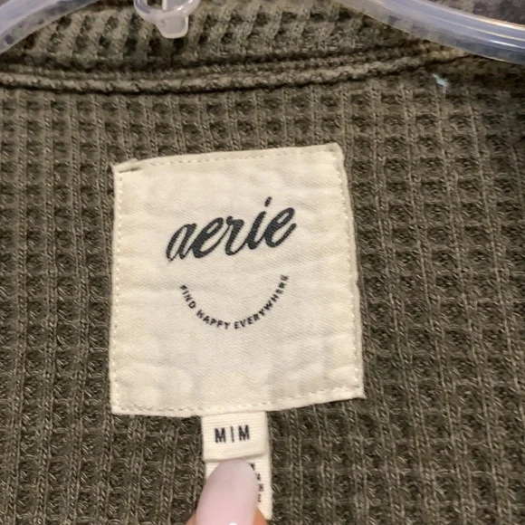 AERIE GREEN LUMBER JANE WAFFLE BUTTON DOWN SHIRT MEDIUM - Picture 3 of 7